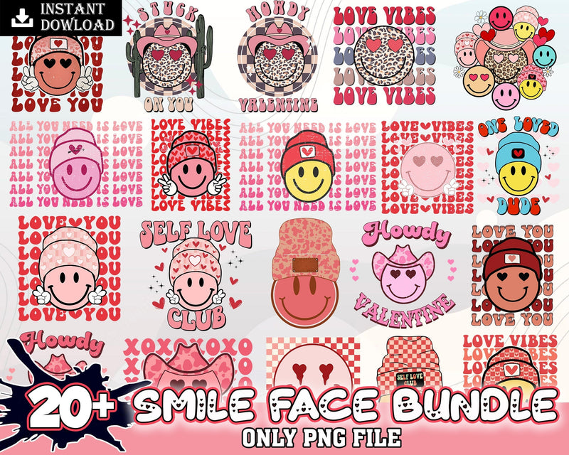 20+ Smile face bundle, Valentine's day PNG, Valentine sublimation Design Digital Download