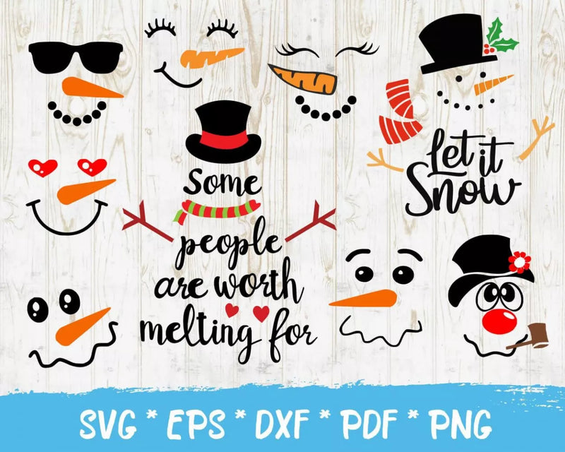 Snowman Clipart Bundle - Snowman Svg - Snowman Svg for Cricut - Silhouette Vector Cut File