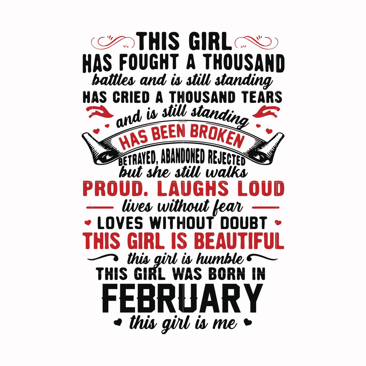 This girl has fought a thousand battles and is still standing svg, This girl was born in february svg, birthday svg, png, dxf, eps digital file NBD0098