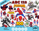 Spider-Man 100 cliparts bundle + alphabet, Spiderman SVG cut files for Cricut / Silhouette, PNG, DXF, instant download