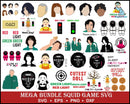 Squid Game Bundle SVG, squid game vector, squid game silhouette, squid game birthday, cricut machine, squid game cutfile, squid game movie