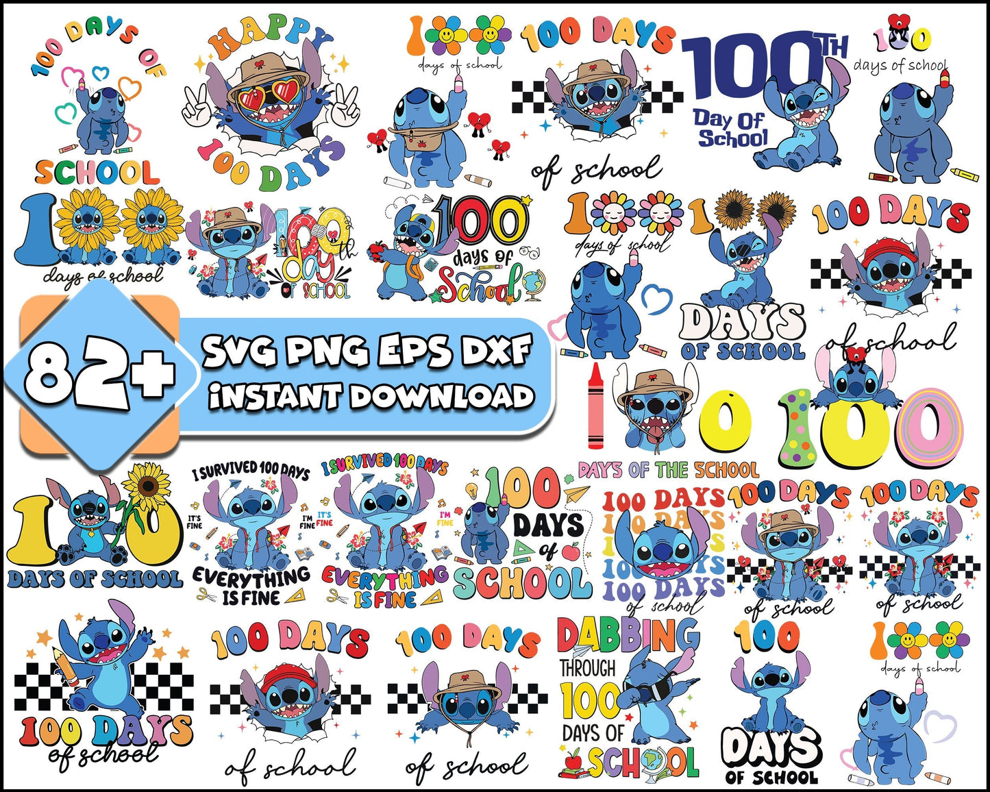 82+ 100 Days of School Stitch SVG, Stitch 100 Day of School Svg, 100th Day Svg, Back to School Svg png eps dxf, Teacher School Svg