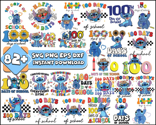 82+ 100 Days of School Stitch SVG, Stitch 100 Day of School Svg, 100th Day Svg, Back to School Svg png eps dxf, Teacher School Svg