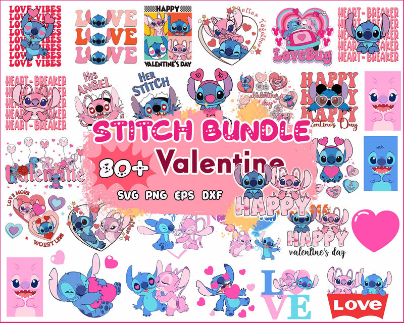 80+ Stitch Valentines Day bundle, Valentines Stitch, Valentines svg png eps dxf Designs VLT30122204