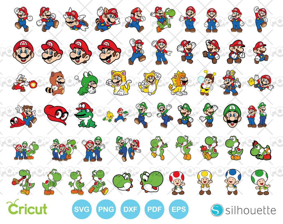 Super Mario clipart set, Mario Bros SVG cutting files for Cricut / Silhouette, instant download