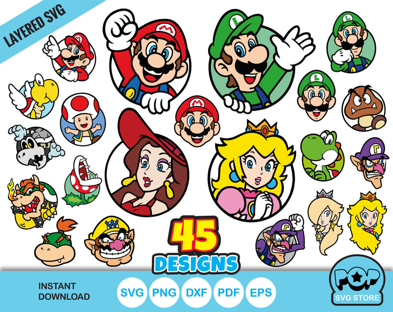 Super Mario Icons clipart set, Mario Bros svg cut files for Cricut / Silhouette, instant download