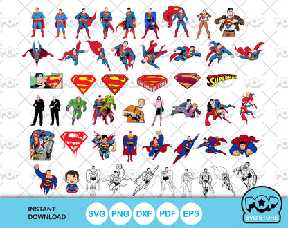 Superman 50 cliparts bundle, Superman SVG cut files for Cricut / Silhouette, PNG, DXF, instant download