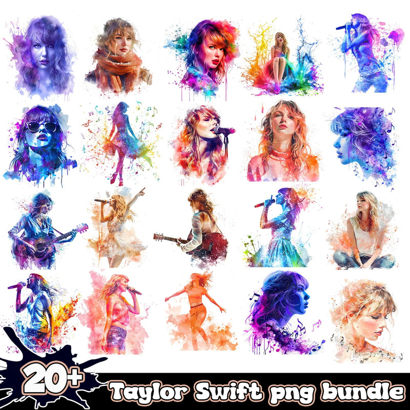 Taylor Swift PNG bundle, Watercolor Taylor Swift Fan Clipart