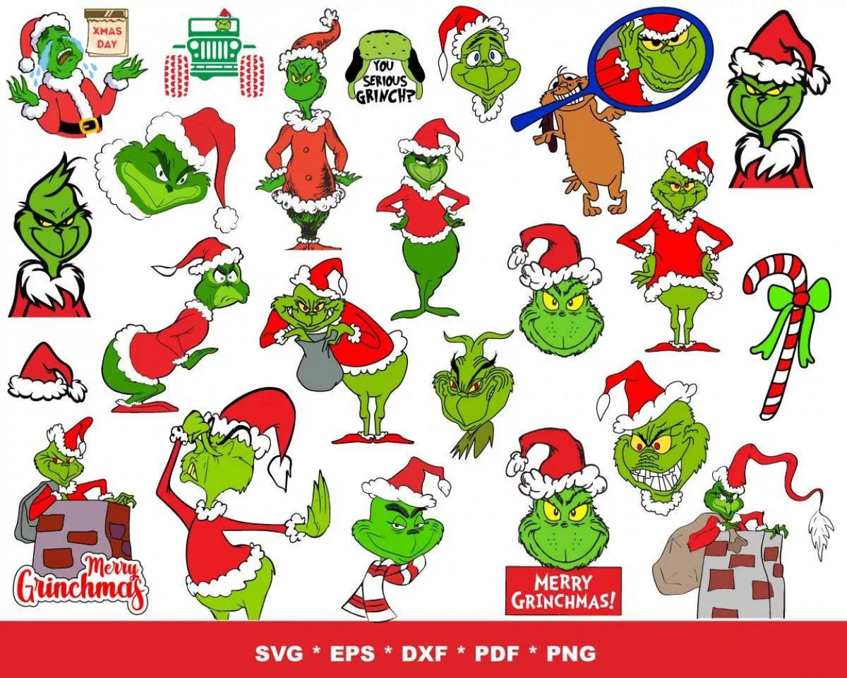 The Grinch Clipart Bundle, Grinch Christmas SVG Cut Files For Cricut / Silhouette, Grinch Christmas PNG