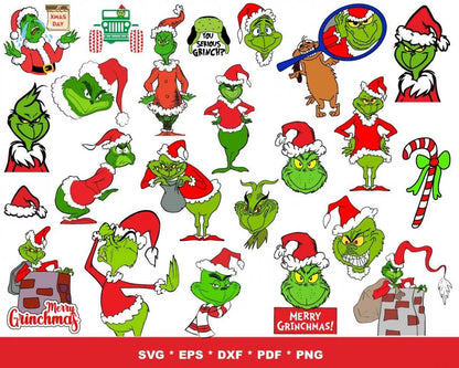 The Grinch Clipart Bundle, Grinch Christmas SVG Cut Files For Cricut / Silhouette, Grinch Christmas PNG