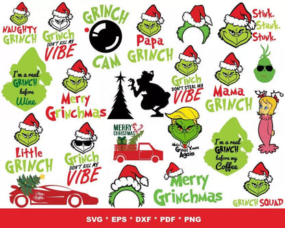 The Grinch Clipart Bundle, Grinch Christmas SVG Cut Files For Cricut / Silhouette, Grinch Christmas PNG