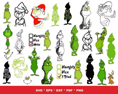 The Grinch Clipart Bundle, Grinch Christmas SVG Cut Files For Cricut / Silhouette, Grinch Christmas PNG
