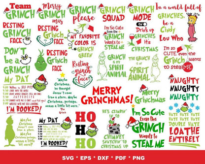 The Grinch Clipart Bundle, Grinch Christmas SVG Cut Files For Cricut / Silhouette, Grinch Christmas PNG