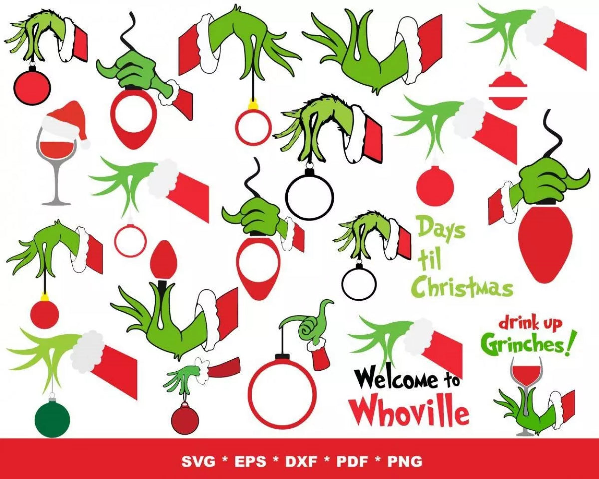 The Grinch Clipart Bundle, Grinch Christmas SVG Cut Files For Cricut / Silhouette, Grinch Christmas PNG