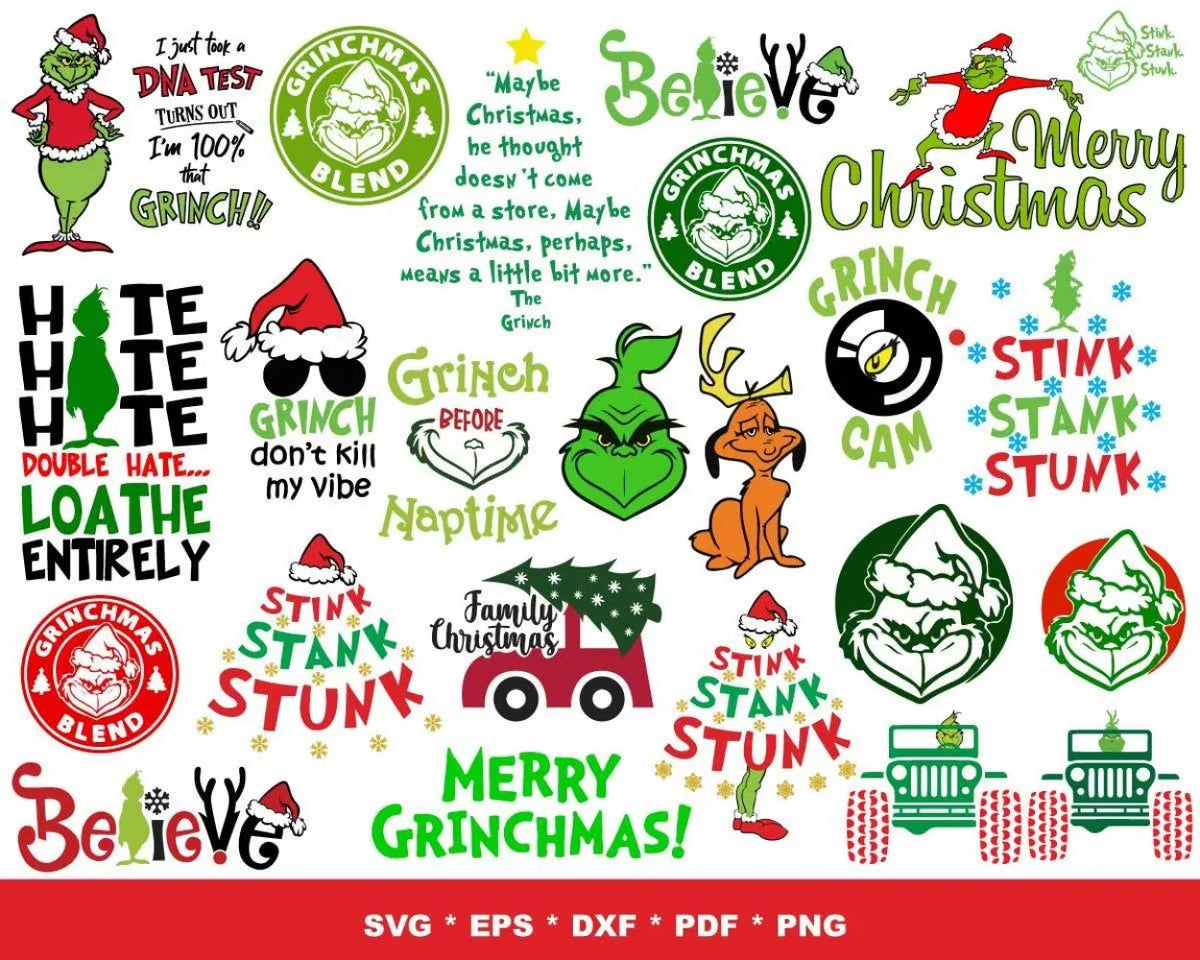 The Grinch Clipart Bundle, Grinch Christmas SVG Cut Files For Cricut / Silhouette, Grinch Christmas PNG