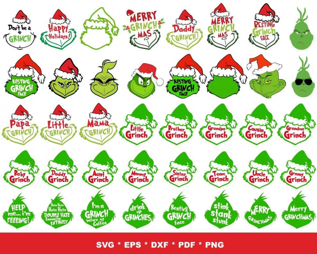 The Grinch Clipart Bundle, Grinch Christmas SVG Cut Files For Cricut / Silhouette, Grinch Christmas PNG
