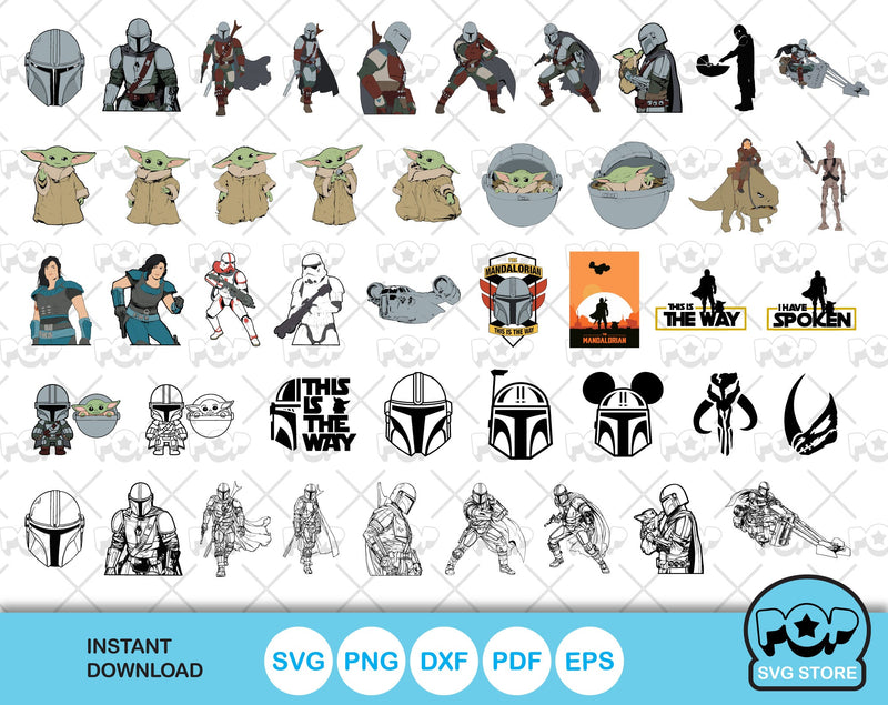 The Mandalorian clipart bundle, Mandalorian svg cut files for Cricut / Silhouette, png, dxf