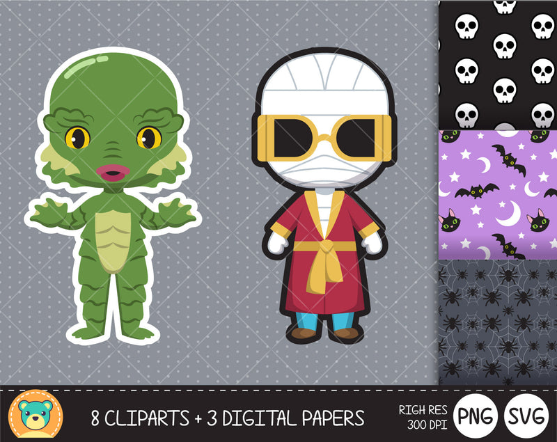 Universal Monsters clipart set, Digital clip art for decoration, scrapbooking, Halloween cliparts , instant download