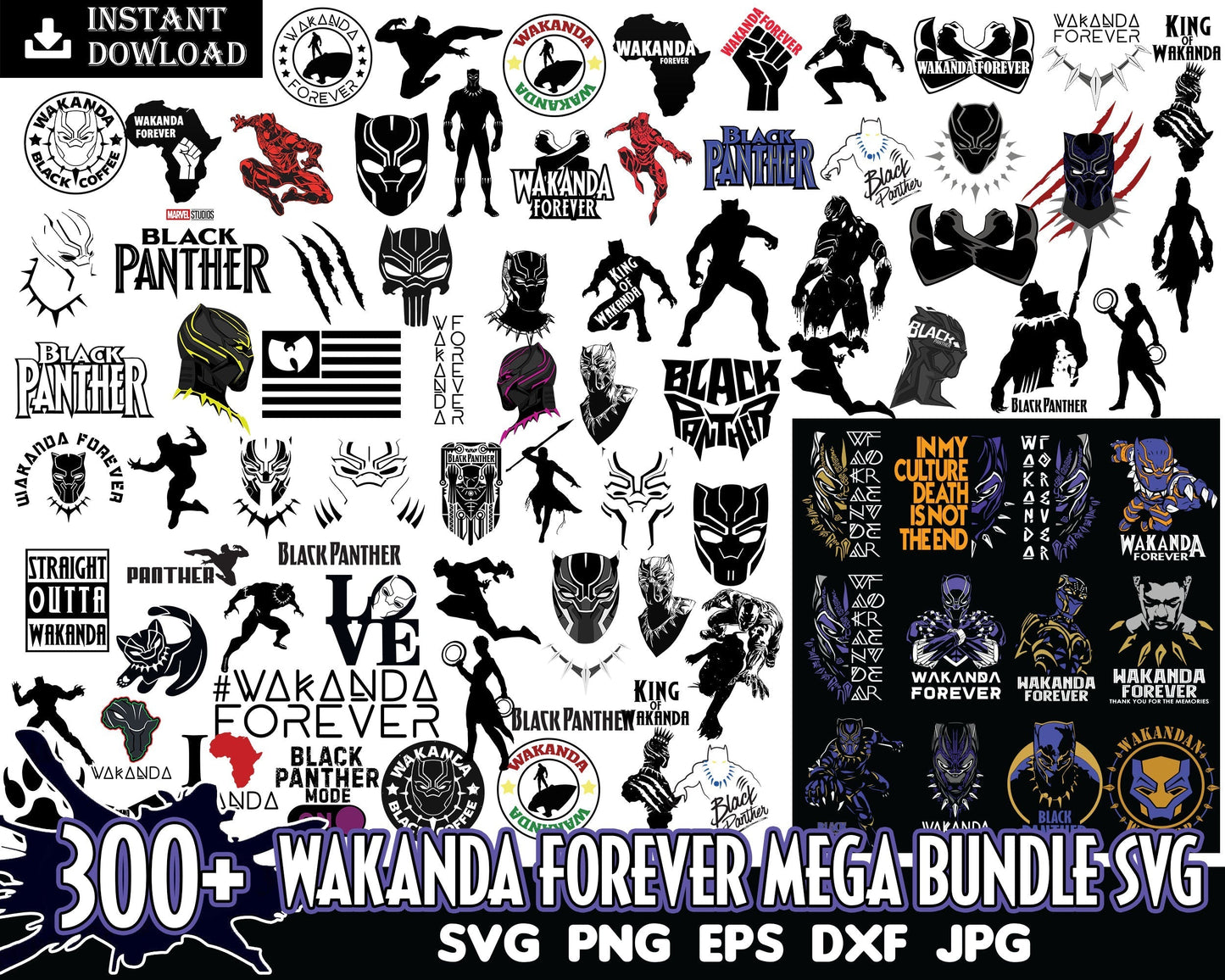 Ultimate Wakanda Forever bundle, Black Panther 2022 SVG PNG EPS DXF, Sublimation Designs, Avenger svg bundle, Marvel bundle svg, Digital download