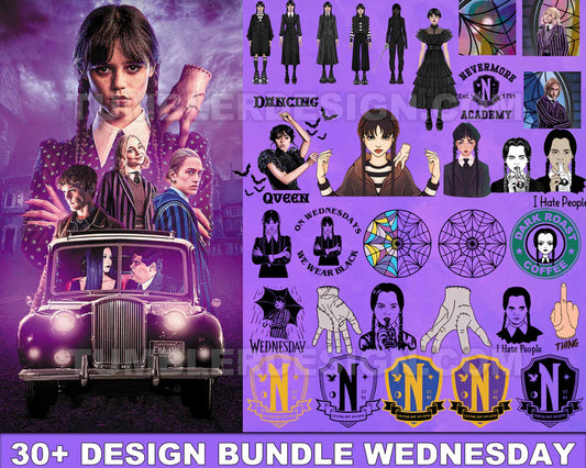 30 Wednesday Addams Skinny Tumbler 20oz Sublimation Wrap, Netflix series bundle, Digital Download