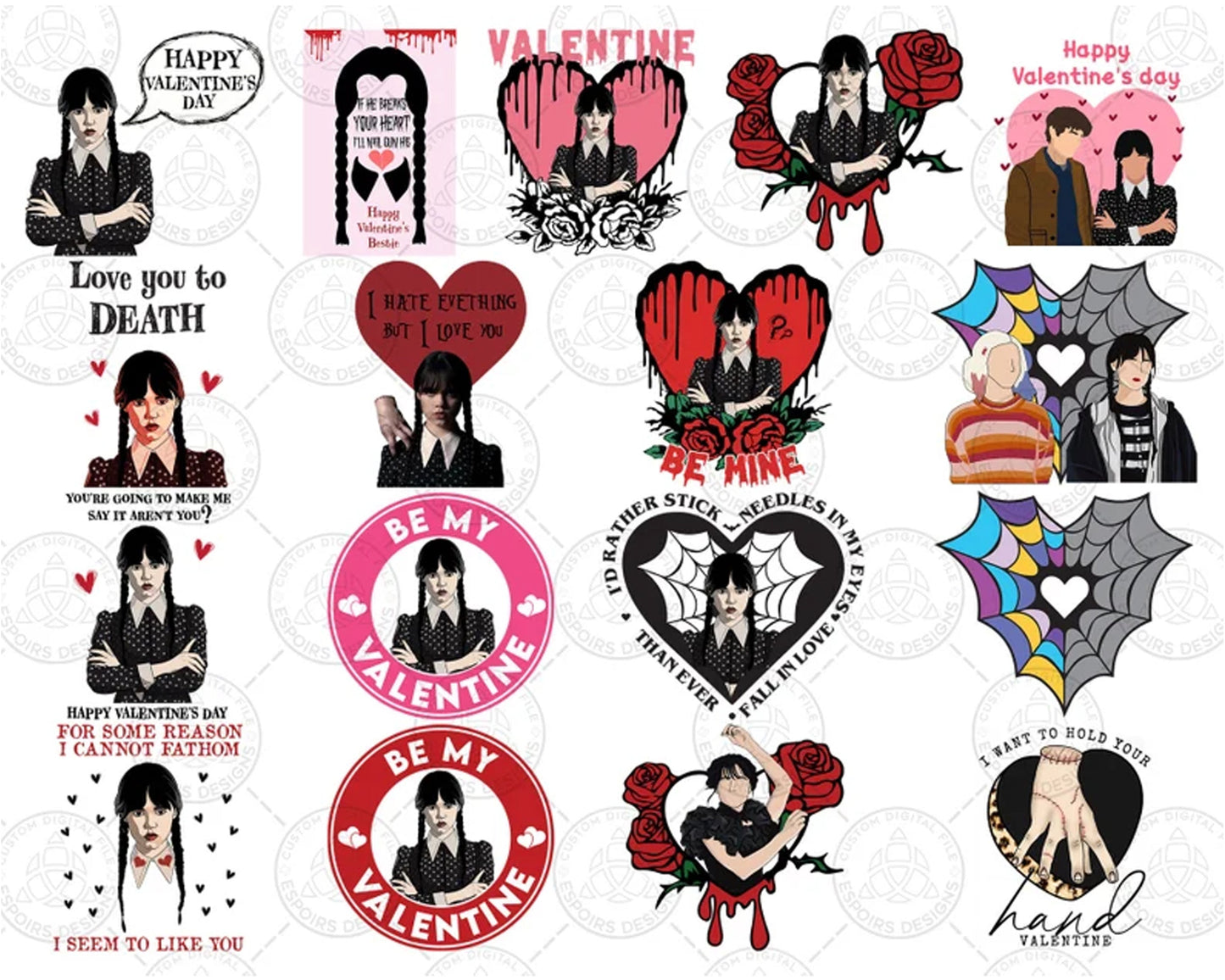 Valentine Wed Addams PNG Bundle, Valentine Movies Png, Valentine Wednes Png, Nevermore Academy Png