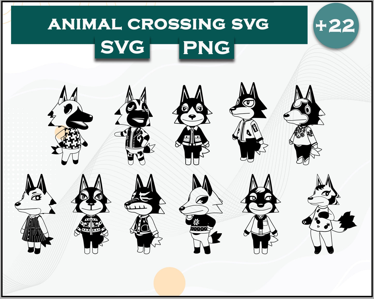 +22 Wolf Svg Bundle, Animal Crossing Svg Bundle, Animal Crossing Svg, Cartoon svg, png digital file