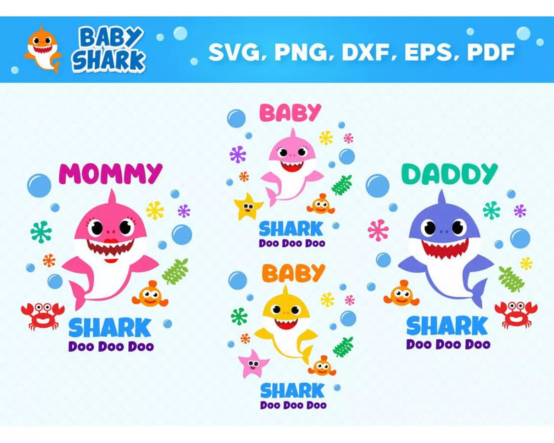 Baby Shark Family PNG & SVG Files for Cricut and Silhouette, Baby Shark Clipart