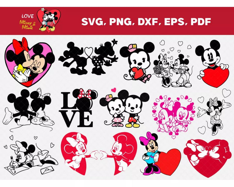 Mickey and Minnie SVG Files for Cricut, Mickey Minnie Clipart Bundle
