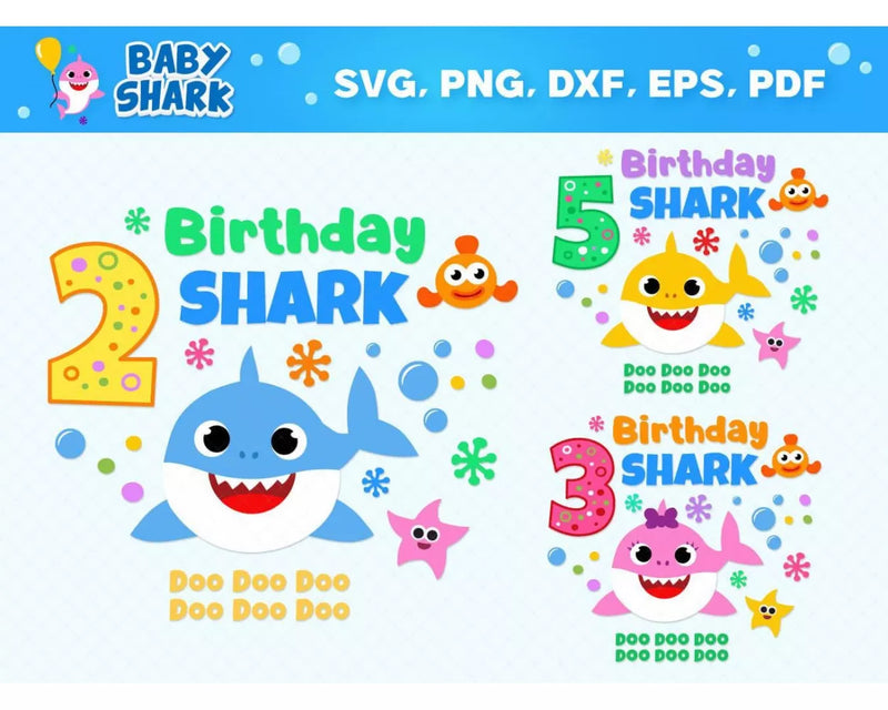 Baby Shark Birthday SVG Files for Cricut and Silhouette, Baby Shark Clipart & PNG Files