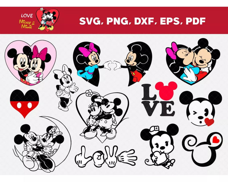 Mickey and Minnie SVG Files for Cricut, Mickey Minnie Clipart Bundle