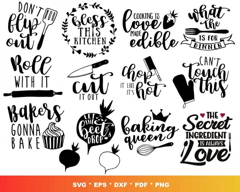 Kitchen Svg Files for Cricut and Silhouette - Kitchen Clipart Images