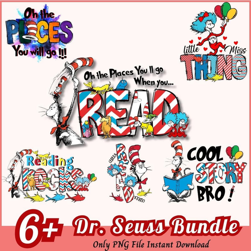 Dr Seuss Bundle PNG 6+ Dr Seuss Reading PNG Instant Download