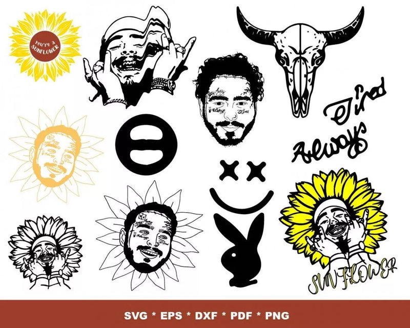 Post Malone PNG & SVG Files for Cricut and Silhouette, 250+ Clipart & Cut Files