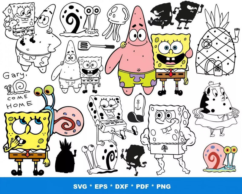SpongeBob SVG Files for Cricut and Silhouette, SpongeBob Clipart & PNG Files