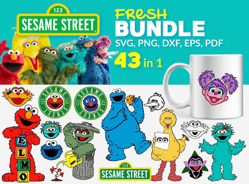 Sesame Street SVG Files for Cricut / Silhouette, Elmo Clipart, Cookie Monster Cut Files
