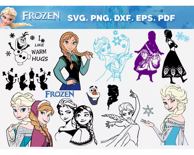 Frozen SVG, Frozen Elsa and Anna SVG For Cricut & Silhouette, Frozen Elsa PNG, Frozen Anna Clipart