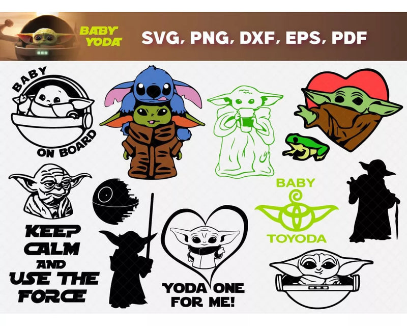 Baby Yoda SVG Files for Cricut and Silhouette, Baby Yoda Clipart & PNG Files