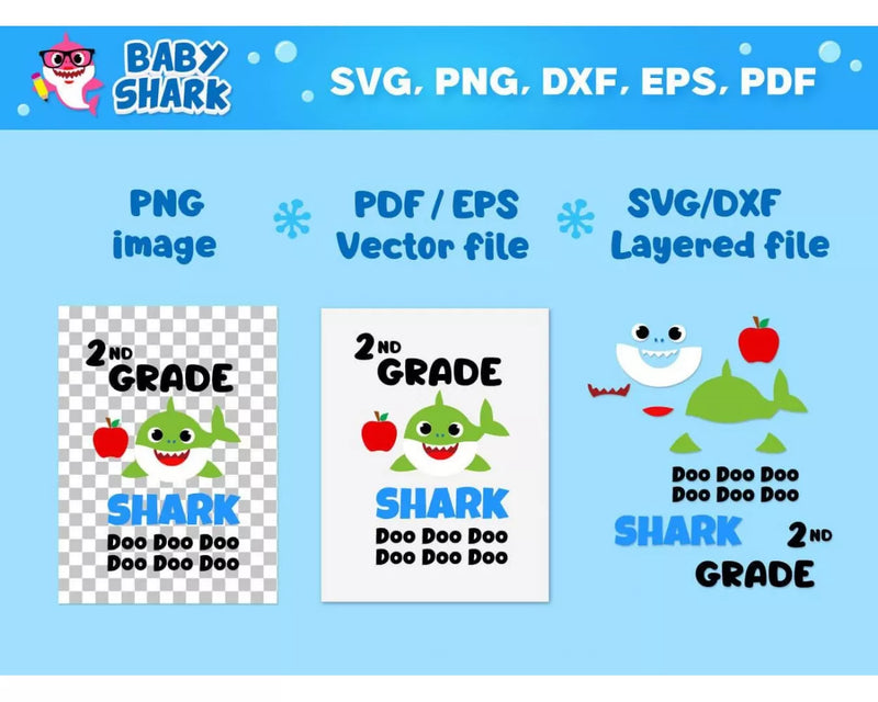 Baby Shark School SVG Files for Cricut and Silhouette, Baby Shark Clipart & PNG Files