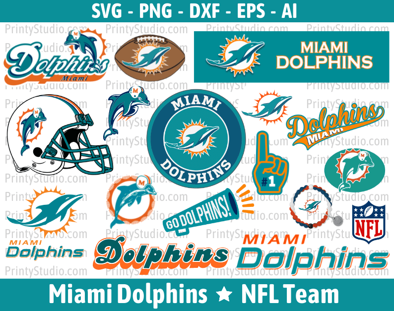 Miami Dolphins SVG Files for Cricut and Silhouette, Dolphins Clipart & PNG Files