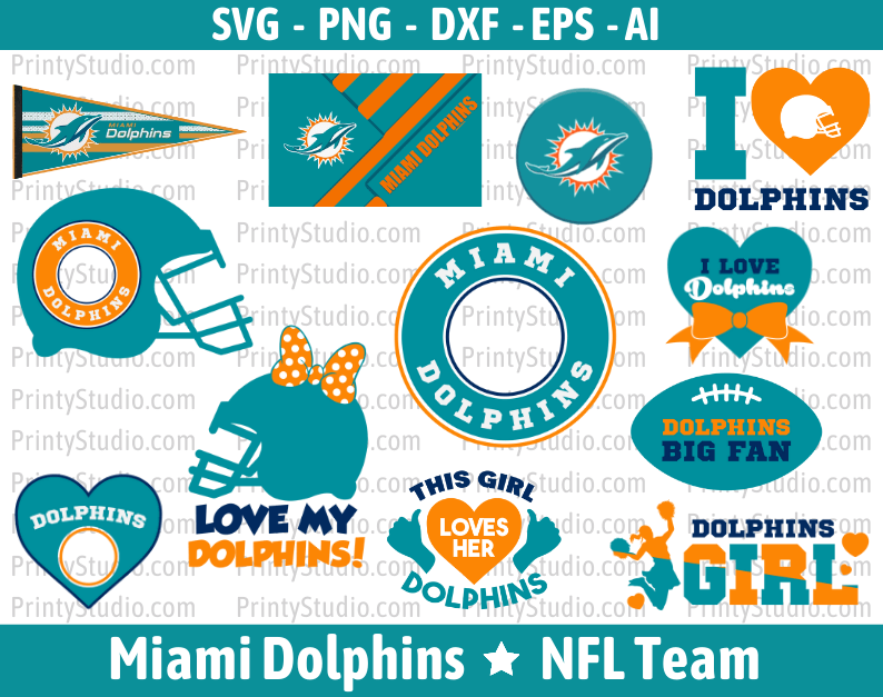 Miami Dolphins SVG Files for Cricut and Silhouette, Dolphins Clipart & PNG Files