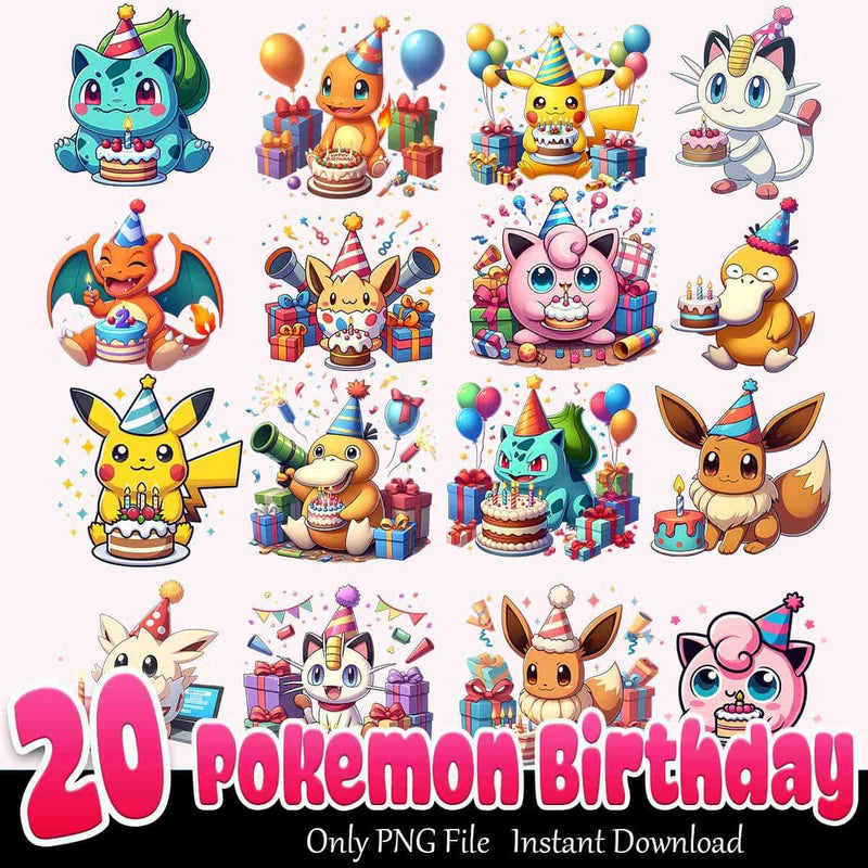 Pokemon Birthday Bundle PNG 20+ Pokemon Party PNG Instant Download