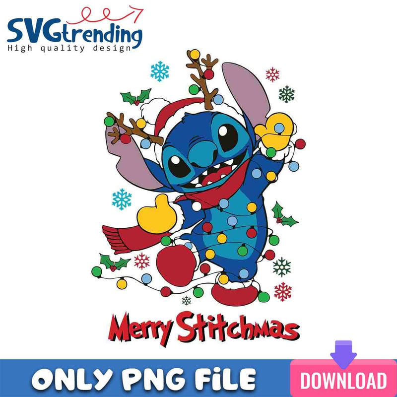 Stitch Santa Hat PNG Blue Alien PNG Instant Download