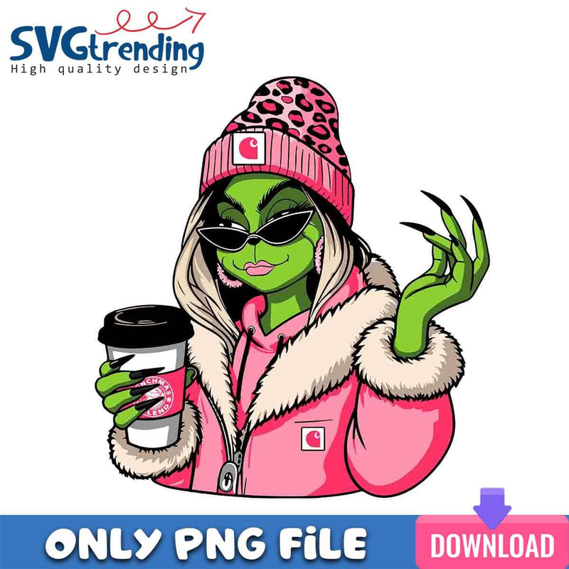 Cool Pink Grinch Lady PNG Grinchmas Coffee PNG Instant Download