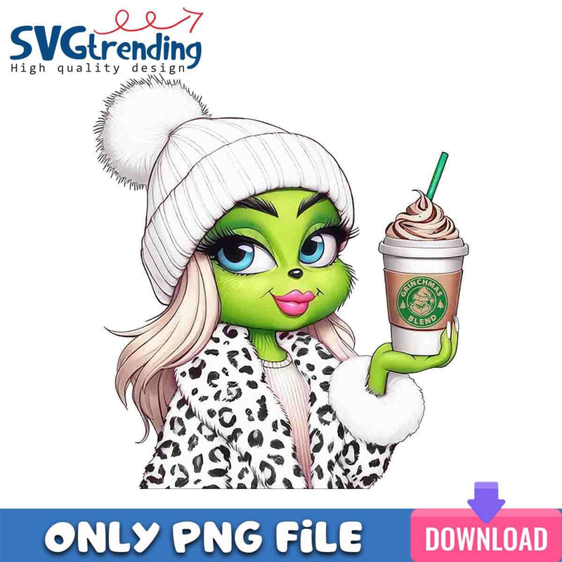 Cute White Grinch Girl PNG Grinchmas Drink PNG Instant Download