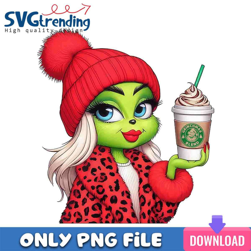 Lovely Red Grinch Girl PNG Grinchmas Drink PNG Instant Download