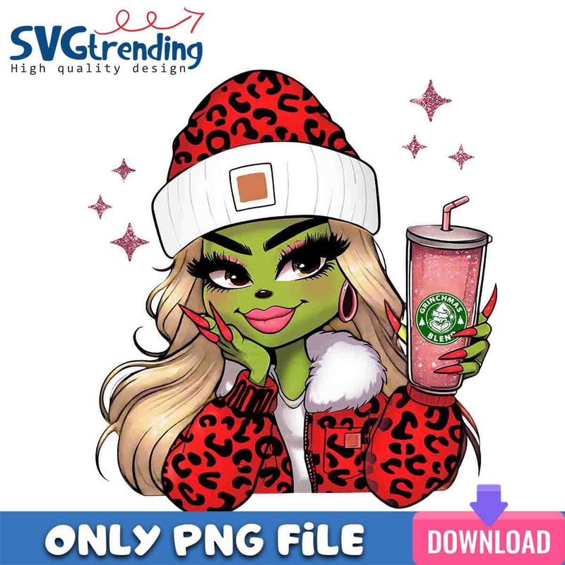 Beautiful Red Grinch Lady PNG Cup Off Coffee Grinch PNG Instant Download