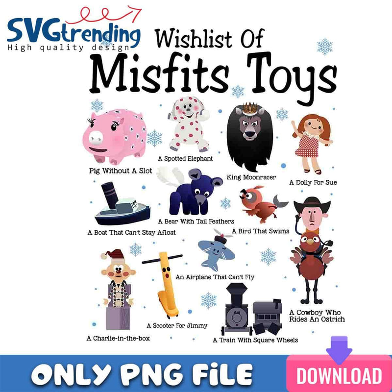 Wishlist Of Misfits Toys PNG Red Nosed Reindeer PNG Instant Download