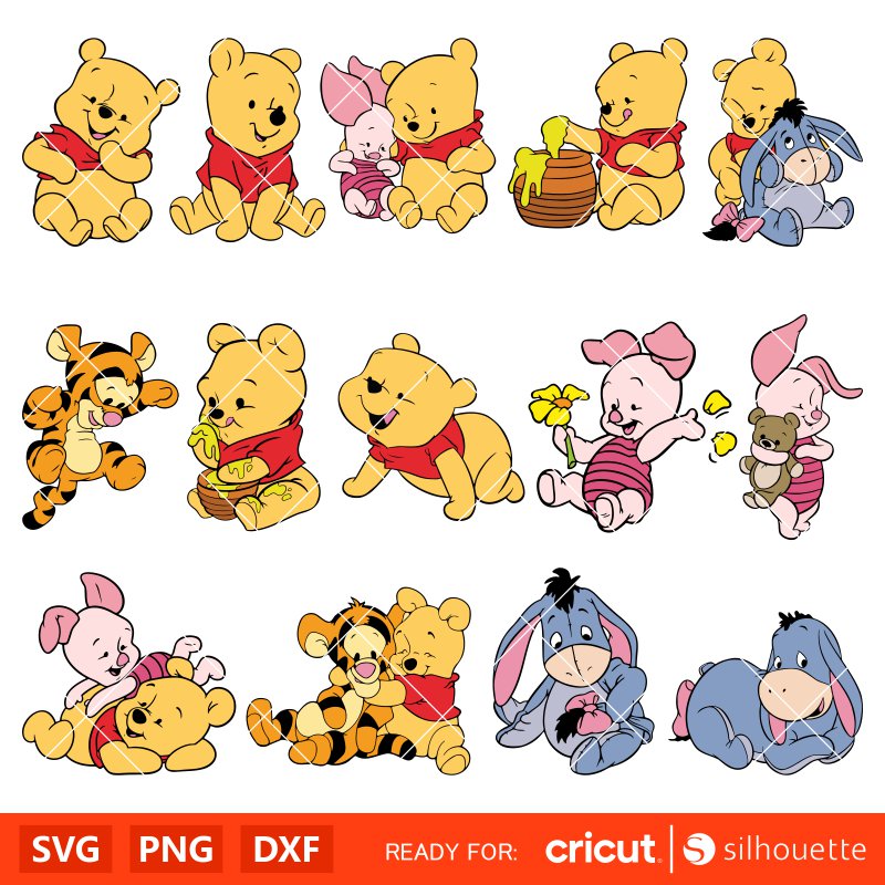 Layered Baby Pooh Svg Bundle, Instant Download, Bundle For Cricut, Silhouette Vector SVG PNG DXF Cut File