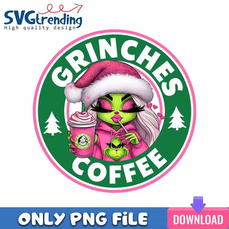 Pink Grinch Christmas PNG Bougie Coffee PNG Instant Download