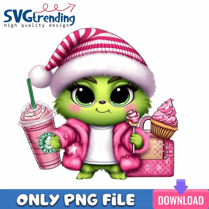 Lovely Pink Grinch Baby PNG Christmas Coffee PNG Instant Download